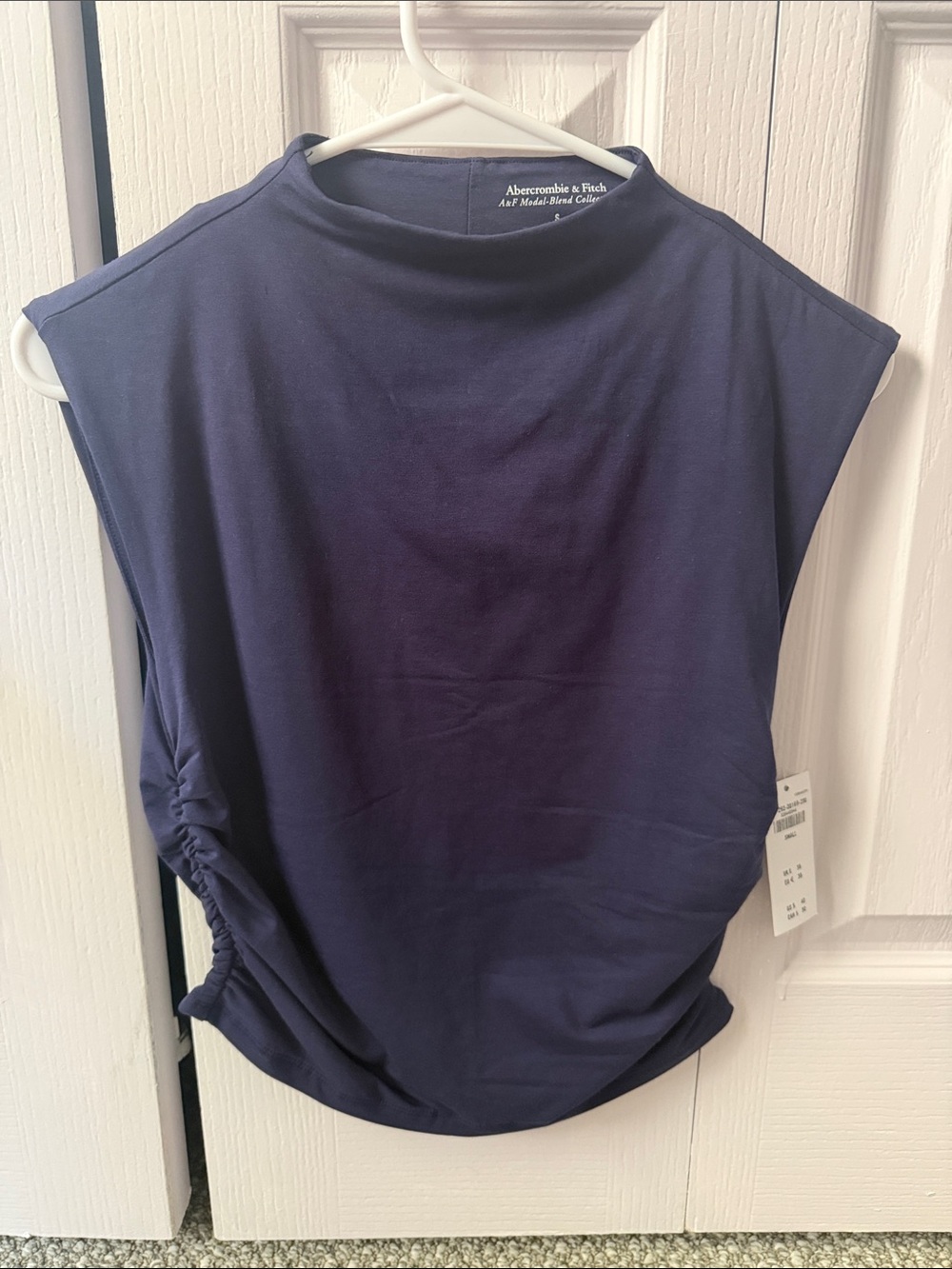 Abercrombie & Fitch Navy Sleeveless Mock Neck Tank with Side Ruching